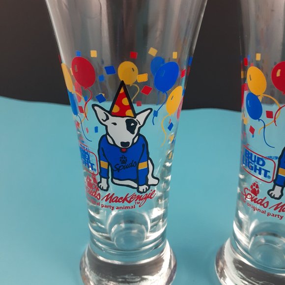 Pair of Vintage Spuds MacKenzie Bud Light Pilsner Glasses - LIKE NEW! - Picture 7 of 8